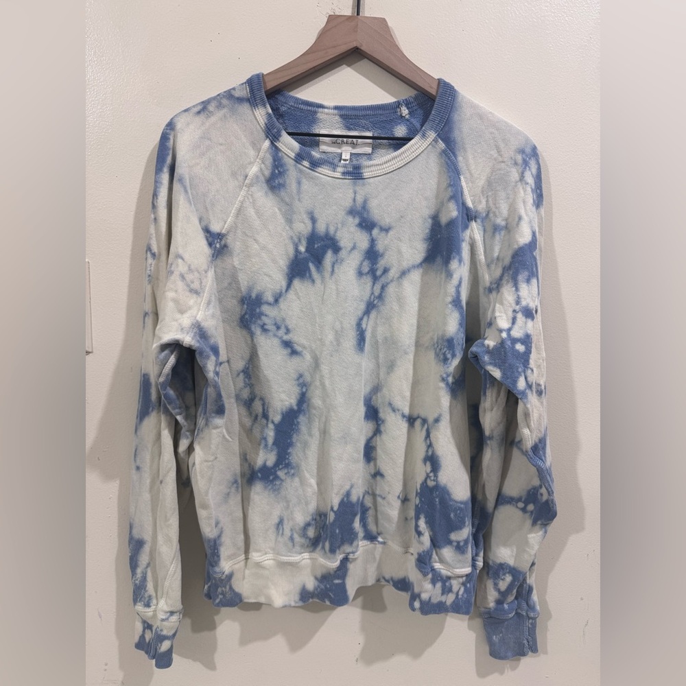 THE GREAT. Blue and White Tie-Dye Sweatshirt